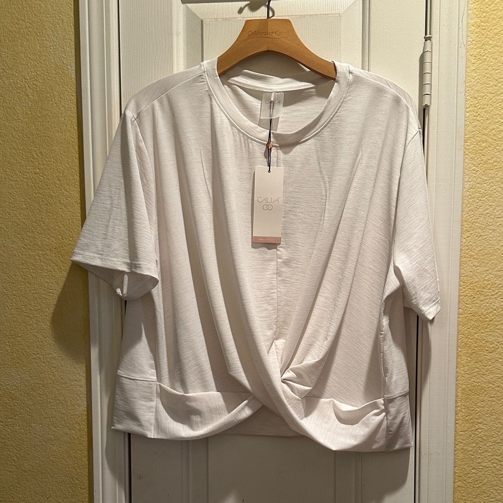 Calia White Short Sleeve Twist-Knot Tee